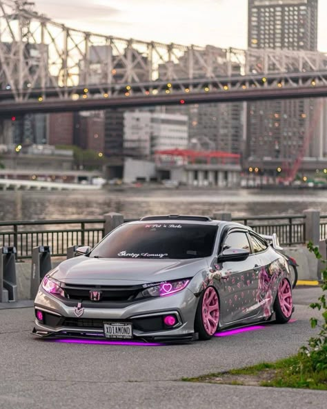 Modified Cars Honda Civic, Pink Honda Civic Hatchback, Honda Modified Cars, Modded Honda Accord, Wrapped Honda Civic, Modded Civic, Honda Civic Sport Modified, Honda Civic Si Modified, Honda Civic Type R Modified