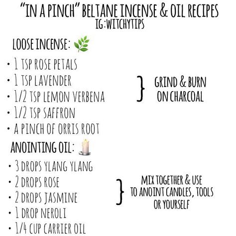 Tips for Witches Everywhere! ✨ on Instagram: “Here are (4) recipes you can use to make some homemade Beltane incenses, oil and diffuser blends! 🌼🔥” Beltane Diffuser Blend, Beltane Recipes, Witchy Holidays, Witchy Recipes, Homemade Incense, Incense Making, Witches Wheel, Magick Oil, Witch School