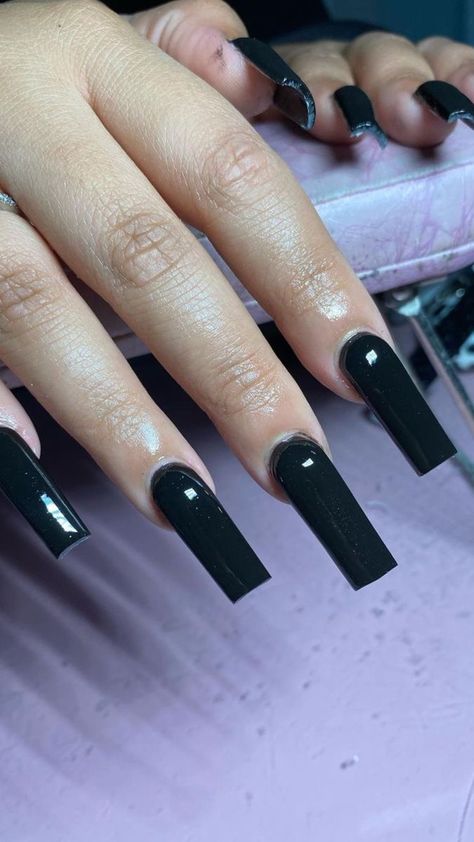 Smokey Acrylic Nails, Square Acrylic Nails Black, Bb Nails, Sqaure Nails, Long Black Nails, Poppin Nails, Tapered Square Nails, Black Acrylic Nails, Long Acrylic Nail Designs