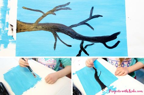 Painting With Cotton Balls, Spring Art Projects For Kids, Branch Template, Apple Tree Painting, Kids Painting Projects, Art Docent, Blossom Painting, Spring Art Projects, Horizontal Painting