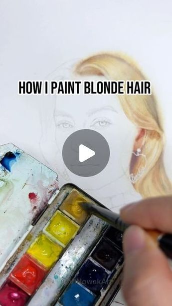 Paint Hair Watercolor, How To Mix Blonde Hair Color Acrylic Paint, Face Drawing Watercolor Easy, Painting Blonde Hair Acrylic, How To Paint Blonde Hair Acrylic, How To Watercolor Hair, Watercolor Hair Painting, How To Paint Blonde Hair, How To Paint Faces Watercolor