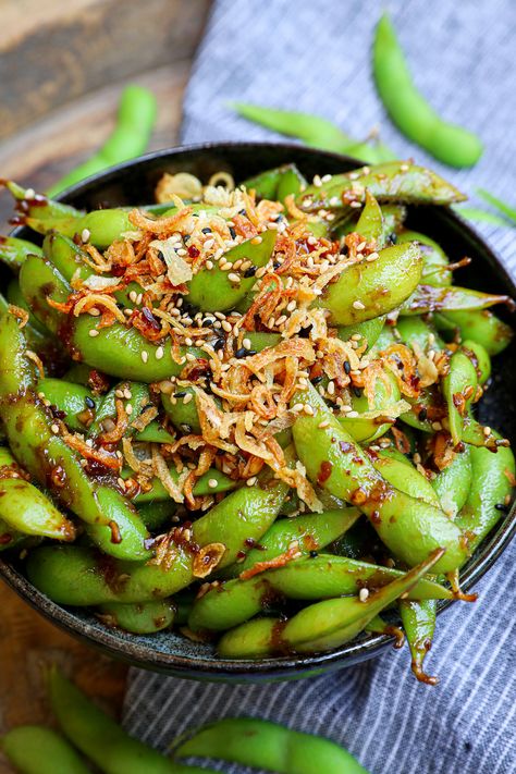 Garlic Edamame Recipe, Spicy Garlic Edamame, Fluffy Dumpling Recipe, Taiwanese Fried Chicken Recipe, Orange Cauliflower Recipes, Edamame Recipe, Asian Veggies, Frozen Edamame, Chicken Ramen Recipe