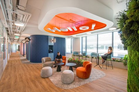 Co Work Space, Office Startup, Office Ceiling Design, Orange Office, Collaboration Area, Startup Office, Dresses Office, Off The Shoulder Wedding Dress, Innovative Office