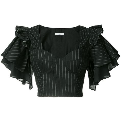 Tome cropped frill-sleeve blouse ($975) ❤ liked on Polyvore featuring tops, blouses, black, frill sleeve top, crop top, flutter sleeve top, cut-out crop tops and flutter sleeve blouse Ruffle Sleeve Blouse, Looks Chic, Kpop Fashion Outfits, Bra Top, Mode Vintage, Kpop Outfits, Stage Outfits, Kpop Fashion, Mode Inspiration