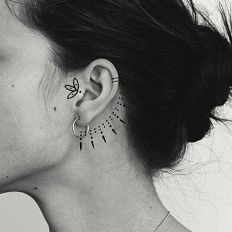 Under The Ear Tattoo, Under Ear Tattoo, Behind Ear Tattoos, Ear Tattoo Ideas, Moon Tattoo Designs, Vine Tattoos, Matching Couple Tattoos, Cute Small Tattoos, Shoulder Tattoos For Women