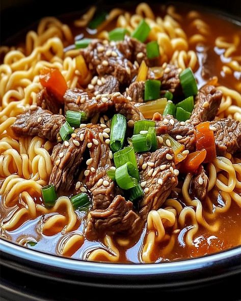 Slow Cooker Beef Ramen: Comfort Food Made Easy Crockpot Beef Ramen Recipes, Slow Cook Beef Ramen, Ramen Recipes Slow Cooker, Crock Pot Beef Ramen, Crock Pot Roman Noodles, Crockpot Ramen Beef, Crockpot Recipes Ramen, Beef Ramen Noodle Recipes Slow Cooker, Homemade Ramen Beef