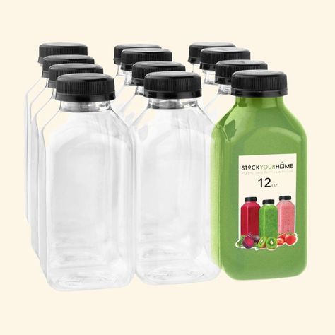 Stock Your Home 12-Ounce Bottles with Black Caps (12 Pack) - BPA-Free Plastic Bottles with Tamper Proof Caps - Leak Resistant & Reusable - Bottles for Juice Banana Smoothie Healthy, Empty Plastic Bottles, Small Water Bottle, Drink Containers, Juice Drinks, Reusable Bottle, Juice Bar, Juice Bottles, Baby Formula