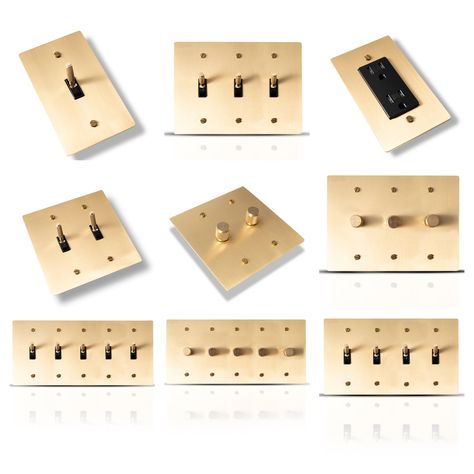 Elevate Your Space with Timeless Elegance Transform the ordinary into extraordinary with our Golden Brass Toggle Light Switch, dimmer & Outlet Cover Wall Plates. Crafted with meticulous attention to detail, these luxurious wall plates are more than mere accessories; they are an investment in your home's aesthetic. Each piece embodies the perfect blend of functionality and style, designed to complement any decor theme from vintage charm to modern minimalist. Why Our Brass Wall Plates Stand Out: S Vintage Switch Plates, Gold Outlets, Gold Light Switch Cover, Light Switch Ideas, Diy Outlet Covers, Brass Light Switch, Modern Light Switches, Designer Light Switches, Dimmer Light Switch