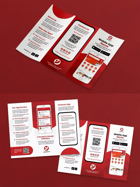 Two Fold Brochure Design, Tri Fold Brochure Design Creative, App Brochure Design, App Brochure, Tri Fold Brochure Design, Creative Brochure Design, Brochure Folds, Canva Design Ideas, Brochure Design Creative