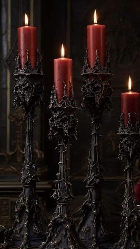 Vampire Halloween Decor, Vampire House Aesthetic, Gothic Fantasy Aesthetic, Vampire Core Aesthetic, Candles Gothic, Goth Candle, Lilith Aesthetic, Vampire Room, Goth Candles