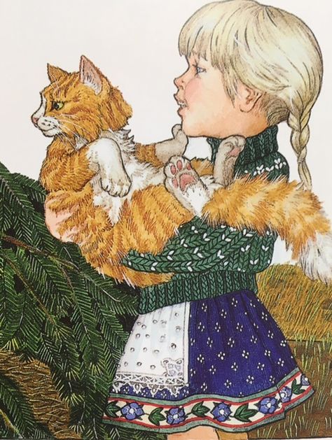 Annie & her cat--(illustrator: Jan Brett) Jan Brett Illustrations, Scandinavia Aesthetic, Art Drawings Color, Steiner Waldorf Education, Artists Instagram, Nursery Rhymes Poems, Nordic Patterns, The Owl And The Pussycat, Owl And The Pussycat