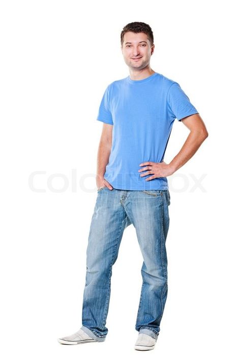 Normal Guys, Normal Clothes, Handsome Man, T Shirt And Jeans, White Undershirt, Photo Editing, White Background, Full Length, Royalty Free