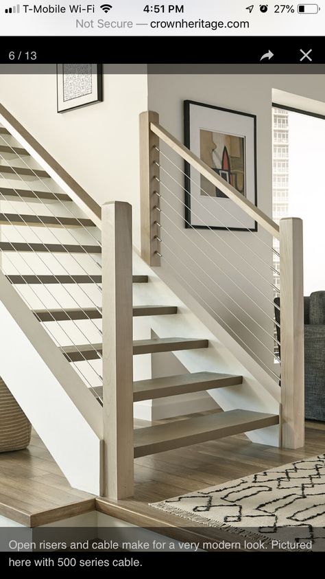 Cable Railing Interior, Cable Stair Railing, Diy Stair Railing, Modern Stair Railing, Open Stairs, Staircase Railing Design, House Staircase, Stair Railing Design, Staircase Remodel