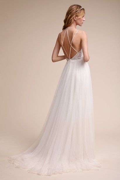 Almond Rosalind Gown | BHLDN Watters Wedding Dress, Wedding Dress Backs, Full Tulle Skirt, Beach Wedding Dresses, Tulle Wedding Gown, Simple Lace, Aline Wedding Dress, Used Wedding Dresses, Maxi Gown Dress