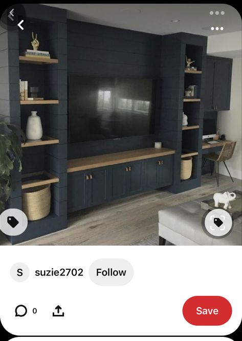 Navy Blue Tv Wall, Navy Blue Media Room, Dark Grey Media Wall, Navy Blue Entertainment Center, Dark Blue Tv Wall, Navy Media Wall Living Room, Navy Living Room Media Wall, Dark Blue Media Wall, Dark Tv Wall Living Room