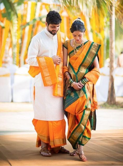 Maharashtrian bride Assamese Dress, Marathi Couple, Maharashtrian Bride, Famous Clothes, Photoshoot Dresses, Marathi Bride, Marathi Wedding, Marriage Ideas, Wedding Outfits For Groom