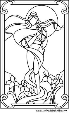 Goddess Stained Glass Pattern, Glass Painting Patterns, Stained Glass Quilt, Glass Painting Designs, Stained Glass Pattern, Stained Glass Paint, زجاج ملون, Stained Glass Diy, Stained Glass Crafts