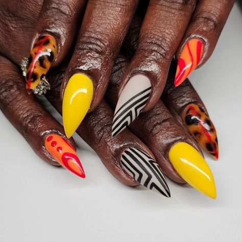 NiCole (@colenails) • Instagram photos and videos Fall Colorful Nails, Both Hands Different Color Nails, Abstract Fall Nails, Abstract Nail Art Designs, Brown Hands, Fly Nails, Natural Locs, Different Color Nails, Pop Art Nails