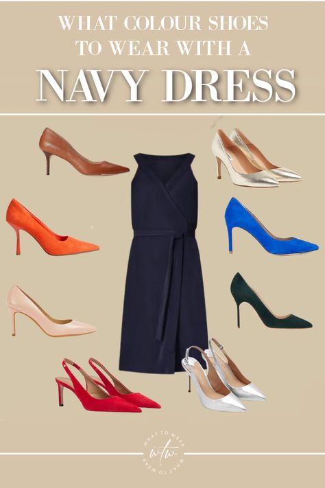 Shoes With Navy Formal Dress, Best Shoe Color For Navy Blue Dress, Accessories For Navy Blue Dress Formal, Navy Blue Lace Dress Outfit, Shoes For A Navy Blue Dress, Navy Blue Dress Styling, How To Style A Navy Blue Dress, Shoes For Navy Dress, Accessories For Navy Blue Dress