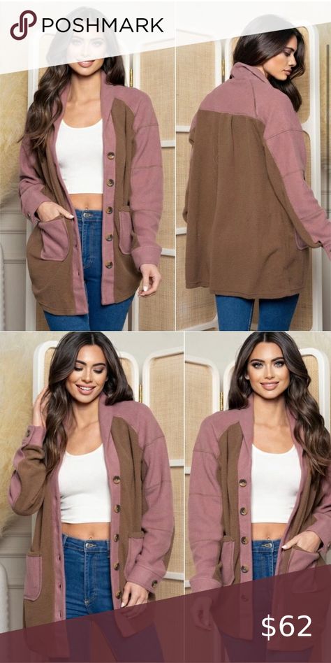 Mauve cocoa button front comfy fall shacket trendy must have women’s shacket Comfy Outfit, Boutique Tops, Fold Over, Medium Weight, Soft Fabric, Military Jacket, Cocoa, Must Haves, Rain Jacket