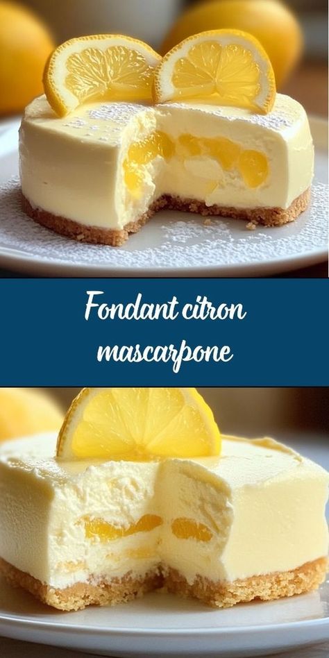 Ce fondant citron mascarpone est un dessert délicieusement moelleux et acidulé, avec une texture fondante grâce au mascarpone. Facile à réaliser, il est parfait pour terminer un repas sur une note légère et gourmande. Son équilibre entre douceur et fraîcheur ravira vos papilles ! Mascarpone Recipes Dessert, Marscapone Recipes, Dessert Mascarpone, Dessert Leger, Dessert Creme, Mascarpone Recipes, Mascarpone Dessert, Dessert Original, Cheesecake Mousse