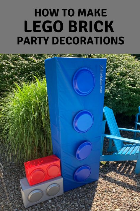 Easy to Make Life-Size LEGO Brick Decorations Lego And Let God Trunk Or Treat, Diy Giant Lego Blocks, Lego Parade Float Ideas, Lego Themed Trunk Or Treat, Lego Decorations Diy, Trunk Or Treat Lego Theme, Lego Graduation Ideas, Lego Vbs Decorations, Lego Birthday Party Decorations Diy