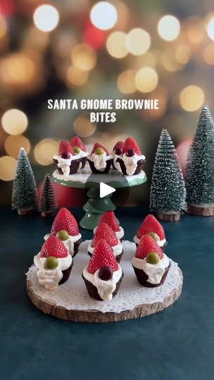 11K views · 117 reactions | SANTA GNOME BROWNIE BITES  Welcome to episode 6 of @melissas_healthykitchen festive holiday eats series. Today it’s how to make an easy and super festive dessert idea for the holidays, santa gnome brownies bites!  Save this one for later and follow along for more festive holiday eats!  What you’ll need: 1. Brownie box mix of choice (I used @simplemills) 2. Vanilla frosting of choice (I used @missjonesbakes) 3. Chocolate candies of choice (I used @justins) 4. Fresh organic strawberries  Instructions: 1. Cook your brownie bites according to package (I baked mine in greased mini muffin tins on 400 F for 15 minutes) 2. Let the mini brownie bites cool 3. Whip your frosting with hand held mixer to get extra fluffy 4. Add to a piping bag/tool or a zip lock bag 5. Add s Brownies Bites, Mini Brownie Bites, Mini Brownies, Santa Gnome, Chocolate Candies, Box Brownies, Festive Desserts, Zip Lock Bag, Holiday Eating