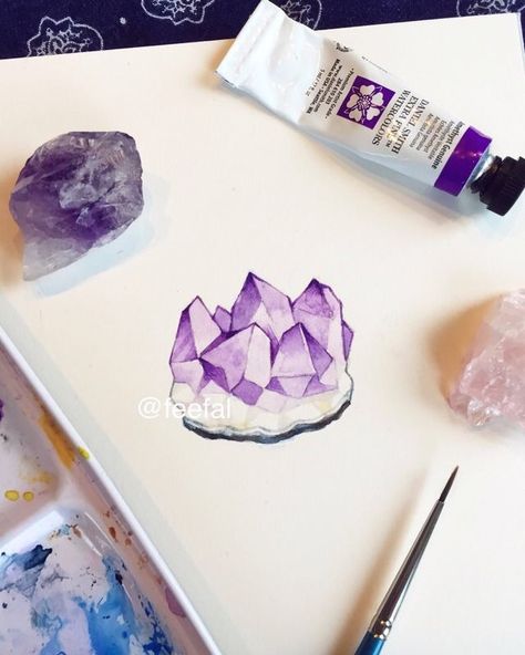 Instagram/Tumblr: Feefal Weird Username, Painting Crystals, Crystals Art Drawing, Watercolor Gem, Crystals Watercolors, Crystal Illustration, Crystal Tattoo, Crystal Drawing, Crystal Stickers