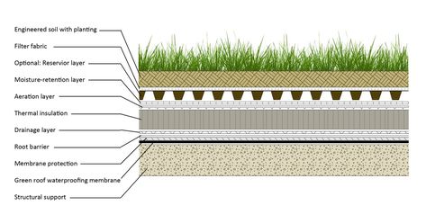 Green Roof Structure, Roof Construction Detail, Green Roof Architecture, Construction Detail Drawing, Roof Garden Plan, Roof Plants, Green Roof Design, Turf Roof, Green Roof Garden