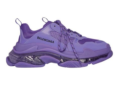 Women's Balenciaga Triple S Clear Sole Deep Sneakers in Purple. Balenciaga Triple S Clear Sole, Luxury Sneakers, Balenciaga Triple S, Hot Sneakers, Nike Huarache, Sketchers Sneakers, Adidas Yeezy, Jordan Retro, Hoka Running Shoes