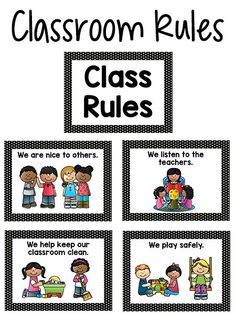 Pre-K Class Rules Posters in Black & White Dot Preschool Classroom Rules, Classroom Norms, Preschool Rules, Class Rules Poster, Clean Classroom, Classroom Rules Poster, Rules Poster, Prek Classroom, Pre K Classroom