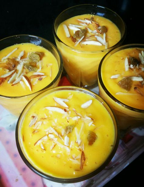 2 Mango, 4 Spoon Sugar, 1 glass Milk, 7-8 icecubes, 4-5 Chopped Badam &  Raisins for garnishing. Badam Shake, Basic Math, Diy Food Recipes, Diy Food, Raisin, Milk Glass, Mango, Cooking Recipes, Milk