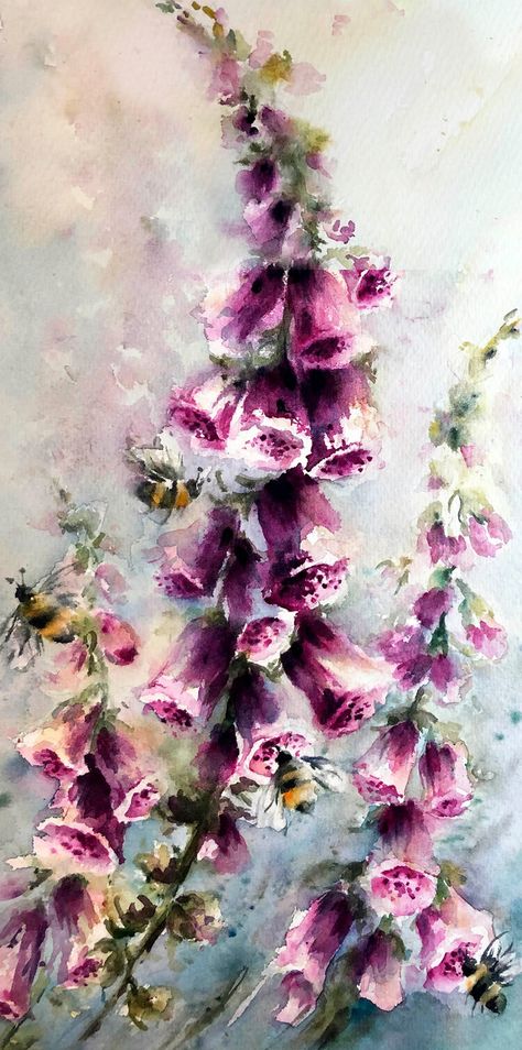 Foxglove and Bees Watercolour Painting (half-day workshop) — Yardley Arts Foxglove Art, Foxglove Painting, Foxgloves Painting, Foxglove Illustration, Garden Murals, Foxglove Flower Painting, Watercolor Foxglove, Watercolour Garden, Foxglove Painting Acrylic