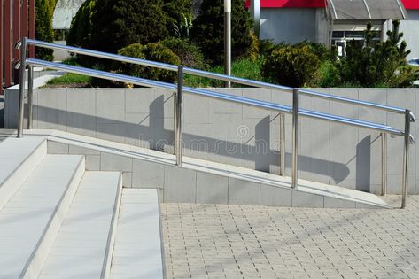 Ramp. For wheelchair entry with metal handrails , #spon, #wheelchair, #Ramp, #entry, #handrails, #metal #ad Ramp Design, Metal Handrails, Handrail Design, Wheelchair Ramp, Office Fit Out, Inclusive Design, Social Housing, Wheelchair, Worlds Of Fun