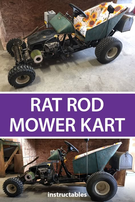 Lawn Mower Racing, Rat Rod Build, Rat Rod Pickup, Homemade Go Kart, Homemade Tractor, Go Kart Plans, Go Kart Buggy, Rat Rod Trucks, Diy Go Kart