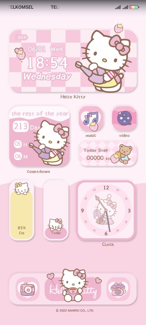 Lockscreen Hello Kitty, Homescreen Template, Hello Kitty Lockscreen, Sanrio Homescreen, Pink Lockscreen, Hello Kitty Games, Hello Kitty Theme, Kitty Theme, Cat App