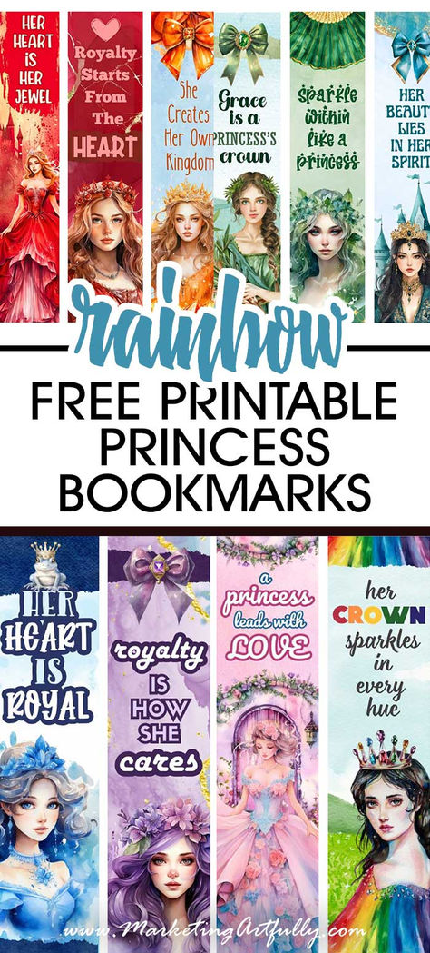 15 Free Printable Rainbow Princess Bookmarks Princess Bookmarks, Free Printable Bookmarks Templates, Free Printable Rainbow, Free Printable Bookmarks, Princess Printables, Bookish Stuff, Printable Bookmarks, Love Books, Cute Bookmarks