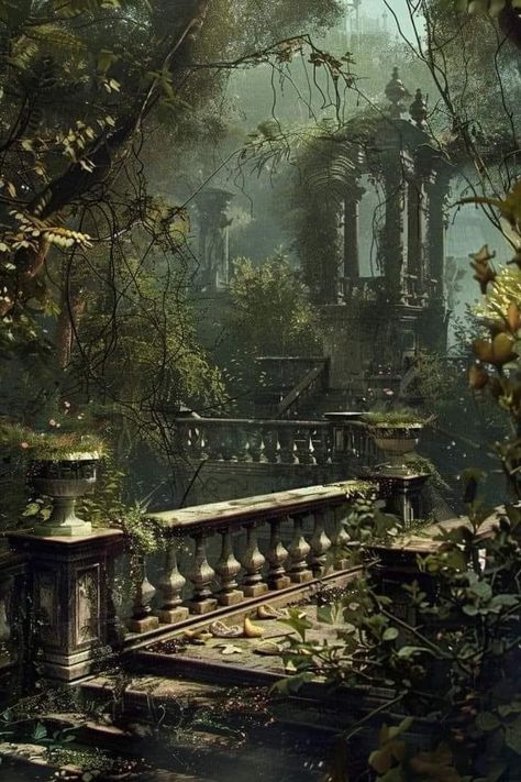 Garden Concept, Victorian Castle, Dark Forest Aesthetic, Gothic Garden, Victorian Garden, Dark Green Aesthetic, Castle Garden, Fantasy Forest, Scene Art