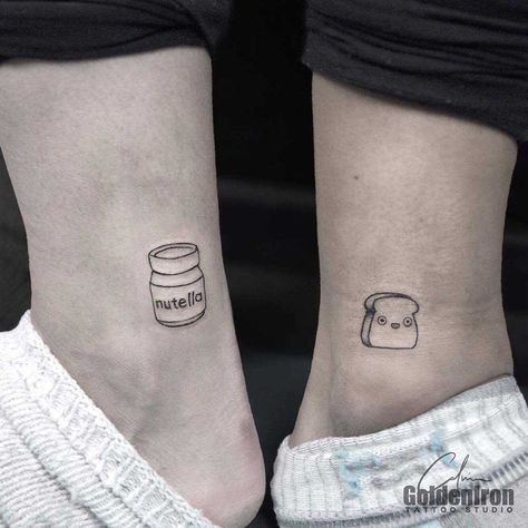 Nutella jar and toast tattoo by Calvin Grxsy Nutella Tattoo, Breakfast Tattoo, Toast Tattoo, Flash Tatoos, Nutella Jar, Small Couple Tattoos, Bestie Tattoo, Tattoo Wedding Rings, Matte Nail Polish