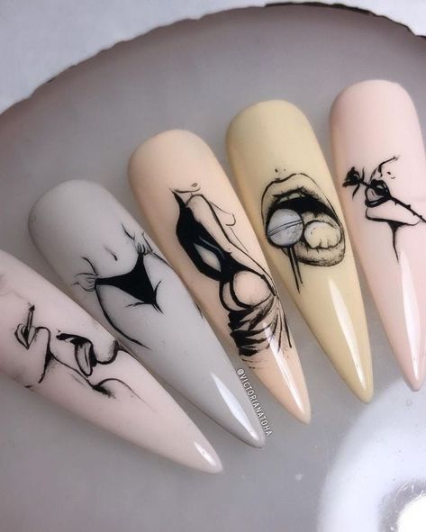 Body Nail Design, Nail Art Toturial, Drawing Nails Art, Brain Nails, Farewell Nails, Nail Drawing Designs, Painting On Nails, Splash Nails, How To Strengthen Nails