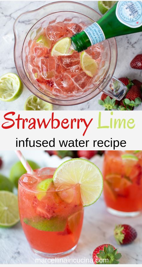 Fruit Infused Water Recipes, Flavored Water Recipes, Lime Water, Lemon Diet, Strawberry Lime, Drink Recipes Nonalcoholic, Infused Water Recipes, Fruit Infused Water, Detox Water Recipes