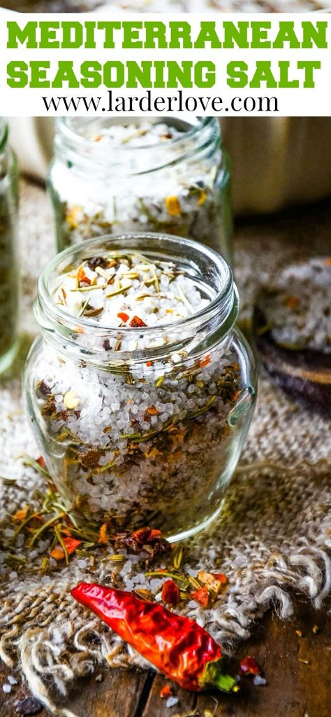 Flavored Salts Recipes, Flavoured Salt, Herb Salt Recipe, Seasoning Salt Recipe, Market Crafts, Mediterranean Seasoning, Homemade Dry Mixes, Chicken Salads, Spice Blends Recipes