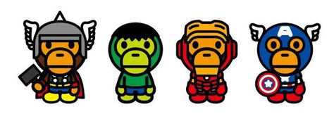 "The Avengers" Collection from Marvel Comics x A Bathing Ape 2012 Bape Characters, Bape Monkey, Bape Cartoon, Widget Backgrounds, Bape Art, Monkey Logo, Avengers 2012, Baby Milo, Minimalistic Art