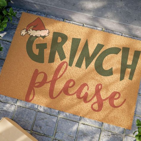 Grinch Please Doormat 24x16 - Festive Holiday Welcome Mat, Christmas Decoration, Winter Home Decor by EGProductCreations on Etsy Gingerbread Doormat, Grinch Welcome Mat, Christmas Door Mat Set, Merry Christmas Door Mats, Happy Holidays Door Mat, Custom Mats, Coconut Fiber, Winter Home Decor, Winter House