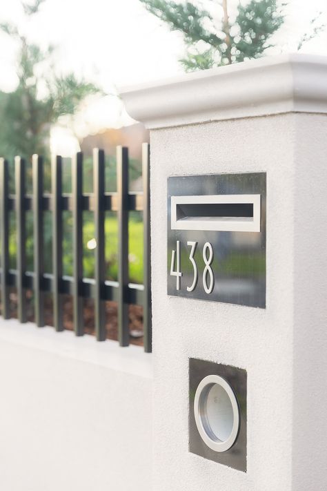 Letterbox Ideas, Letter Box Design, Iron Fencing, House Fence, House Fence Design, Wake Ideas, Ideas Casa, Home Landscaping, Letter Box