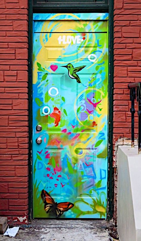 Murals On Doors, Door Art Ideas, Door Painting, Painted Door, Door Murals, Cool Doors, Door Gate, Feel Happy, Wood Doors Interior