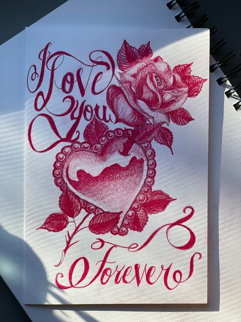 Valentine Drawing, Drawings For Him, Valentines Day Drawing, Drawings For Boyfriend, Cholo Art, Chicano Drawings, Easy Love Drawings, Graffiti Style Art, Card Drawing