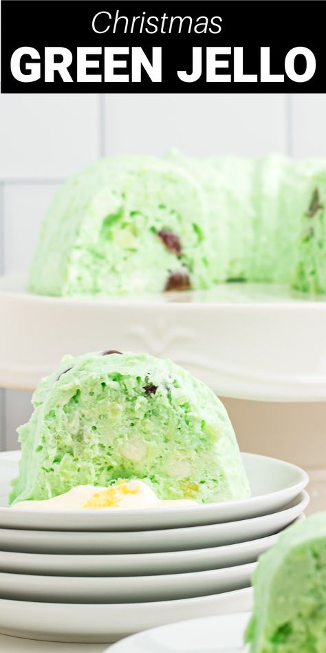 This Vintage Green Jello Salad is a family favorite recipe made with cream cheese, crushed pineapple, grapes, marshmallows, mayo and of course, lime gelatin! Lime Jello Salad With Cream Cheese, Green Jello Salad Pineapple, Lime Jello Salad, Green Jello Salad, Pudding Desserts Layered, Luncheon Recipes, Mold Recipes, Lime Jello Salads, Pineapple Jello