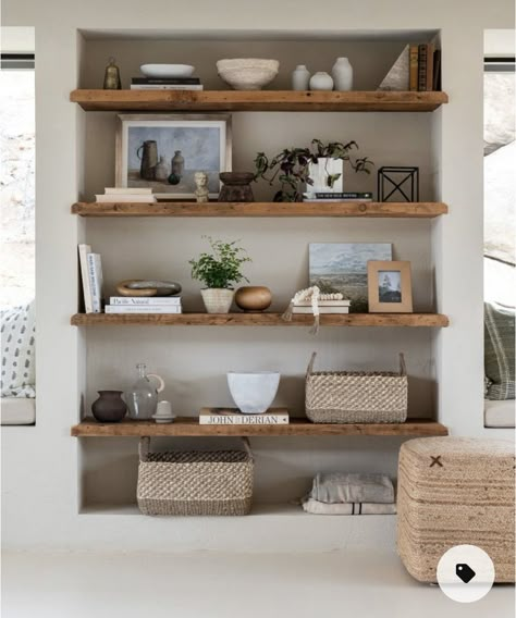 Table Bowl, Scandi Kitchen, Shelf Decor Living Room, Wall Shelving, Interior Modern, Brass Bells, Bookshelf Decor, Glass Cabinet, Shelf Styling