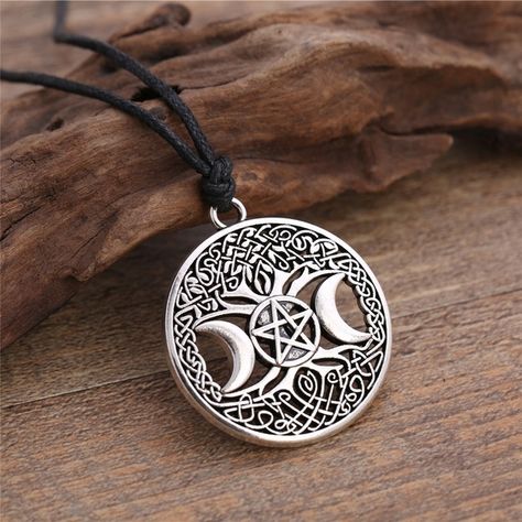 Wicca Pentagram, Witch Clothes, Pentagram Jewelry, Wiccan Necklace, Pentagram Necklace, Pentagram Pendant, Triple Moon Goddess, Viking Pendant, Wiccan Jewelry